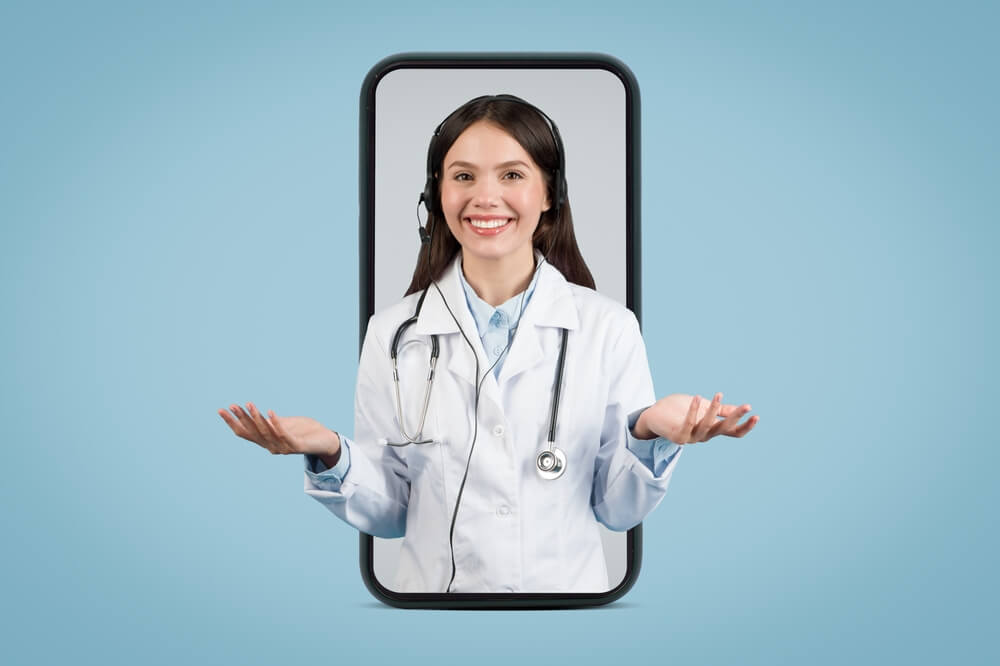 Virtual Medical Assistant smiling with a stethoscope 