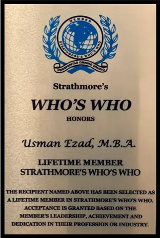 usman ezad awarded by who's who award