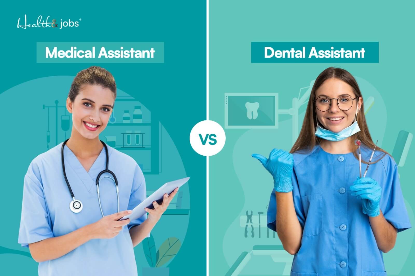 comparison image showing medical assistant vs dental assistant