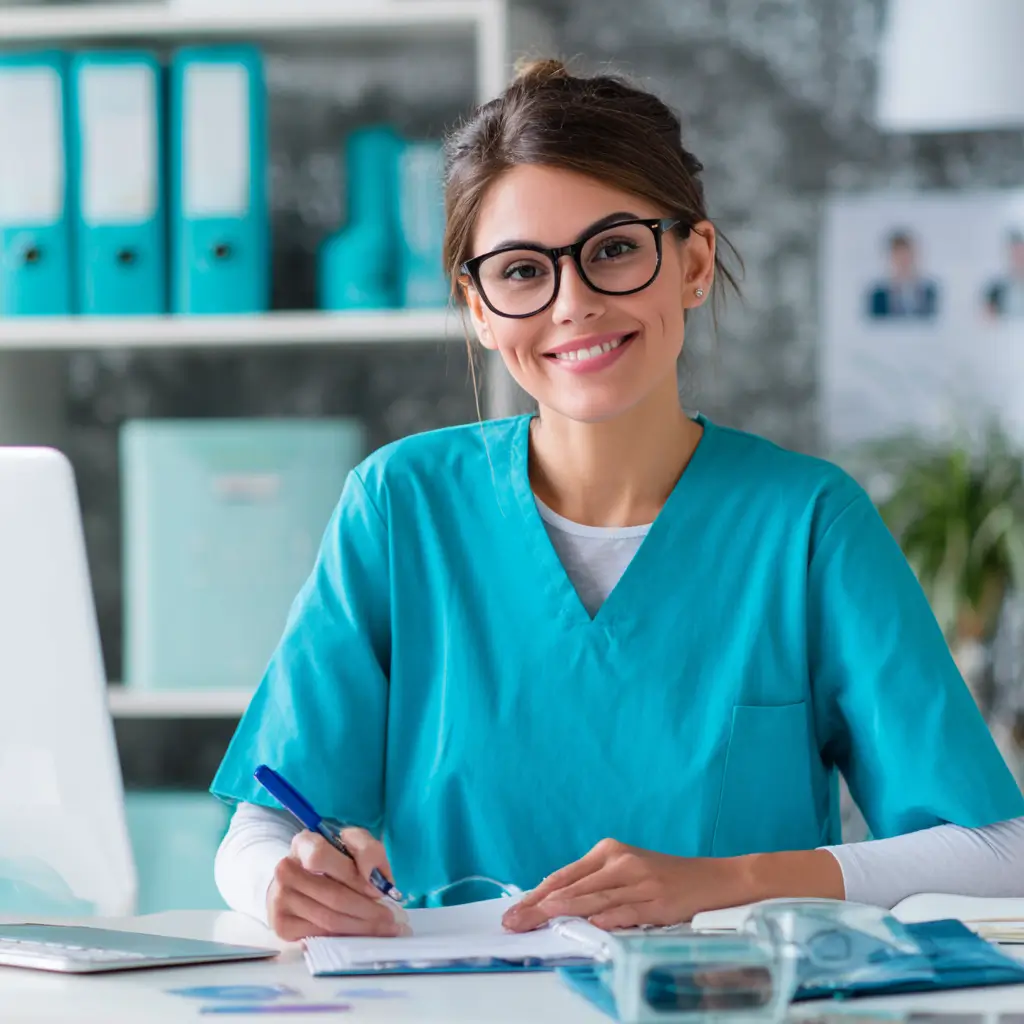 Physician doing her work while smiling