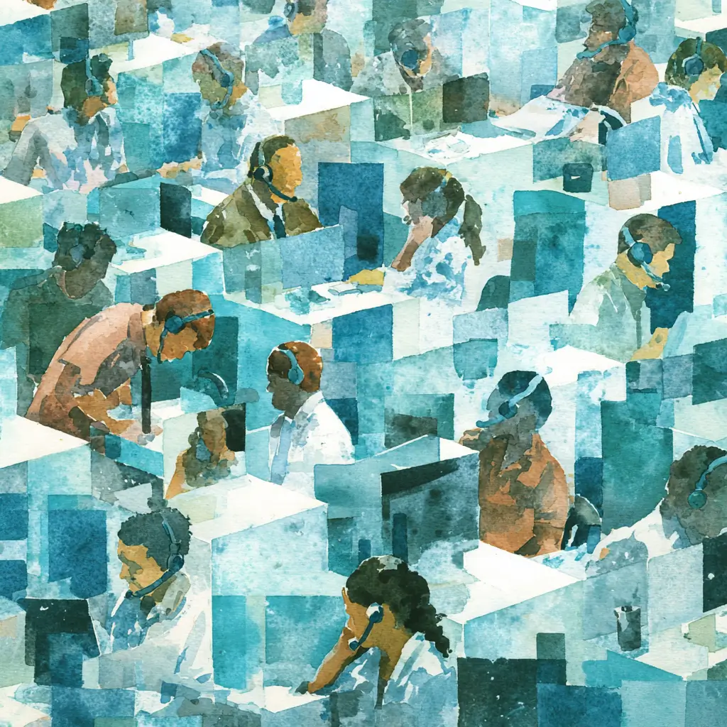 a group of people working at office