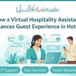 Remote hospitality virtual assistant managing hotel operations on computer