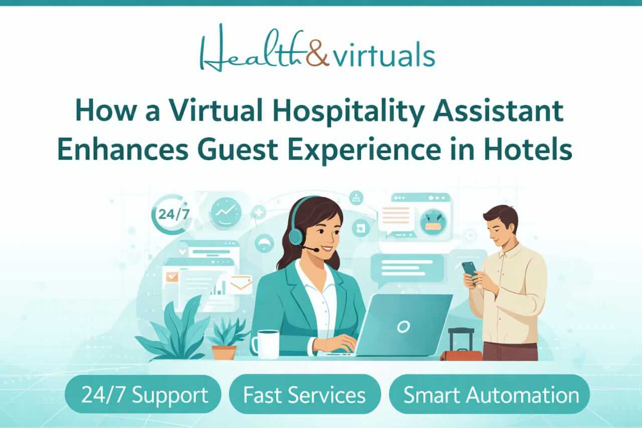 Remote hospitality virtual assistant managing hotel operations on computer