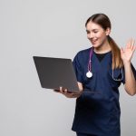 Elderly patient receiving virtual consultation reducing hospital visits