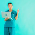 Professional nurse working remotely with multiple healthcare systems