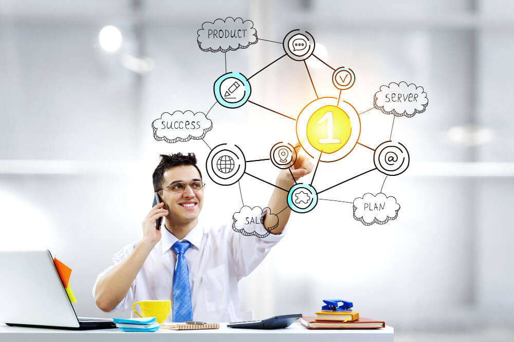 illustration of sales development representative speaking with client to understand business needs and qualify lead