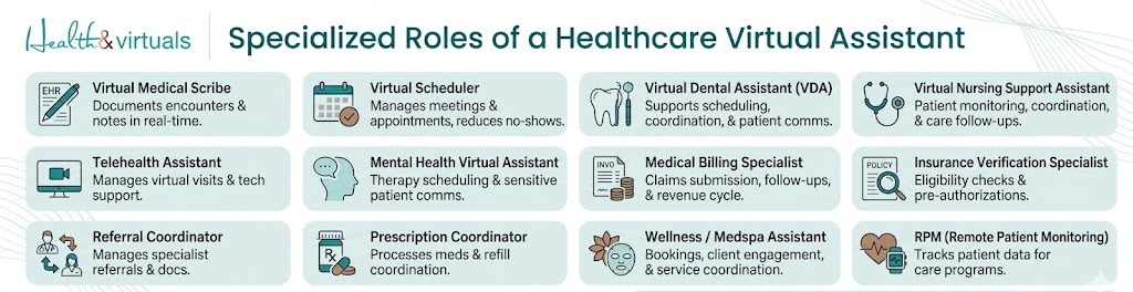 infographics about Specialized Roles of a Healthcare Virtual Assistant