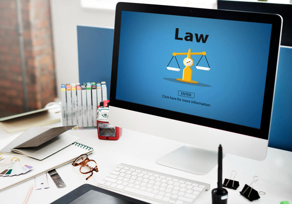 Law firm team collaborating with virtual legal assistants through online meeting platform