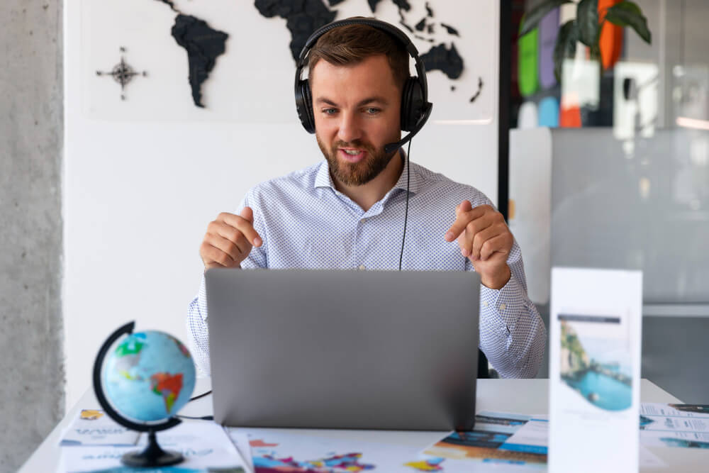 remote worker with top skills is hired and working virtually on laptops highlighting communication and productivity in remote work environment