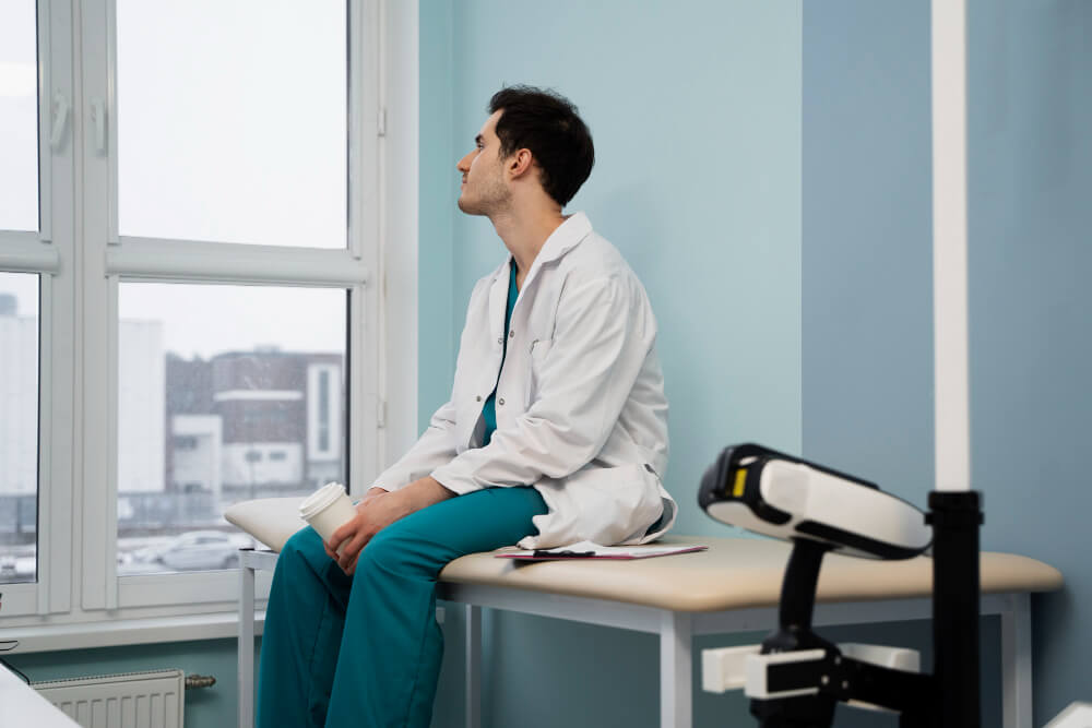 a doctor frustrated sitting angrily because of patient no show