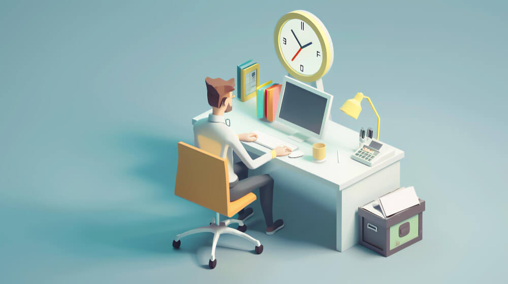 illustration image showing computer, watch, calendar, showing importance of remote working time management