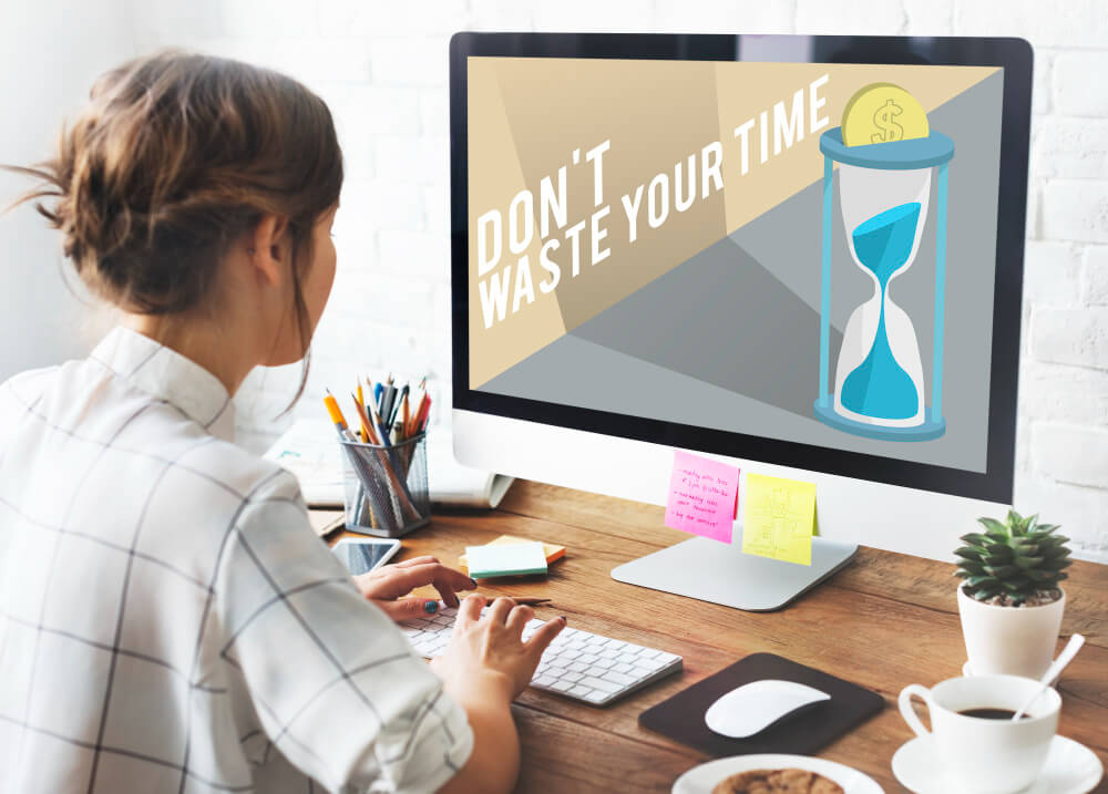illustration image showing computer, watch, calendar, showing importance of remote working time management
