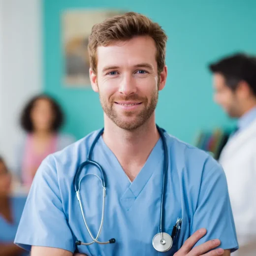 family nurse practitioner standing with a stethoscope