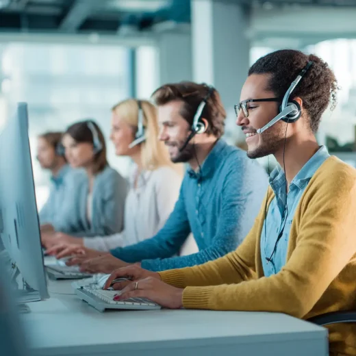 a group of people with headset doing their job virtually